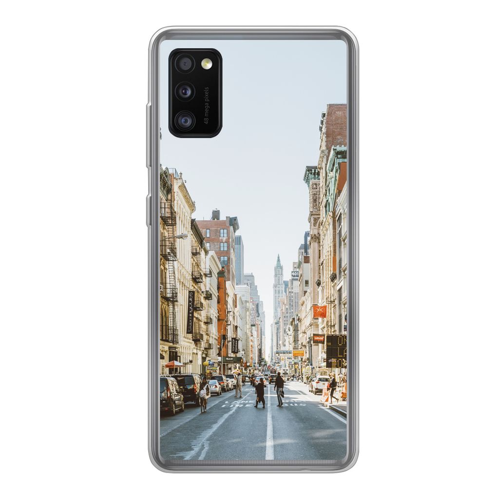 MuchoWow Handyhülle Schutzhülle Hülle für Samsung Galaxy A41 Belebte Straße in New York Silikon Softcase Handy Hülle - Mobiltelefon
