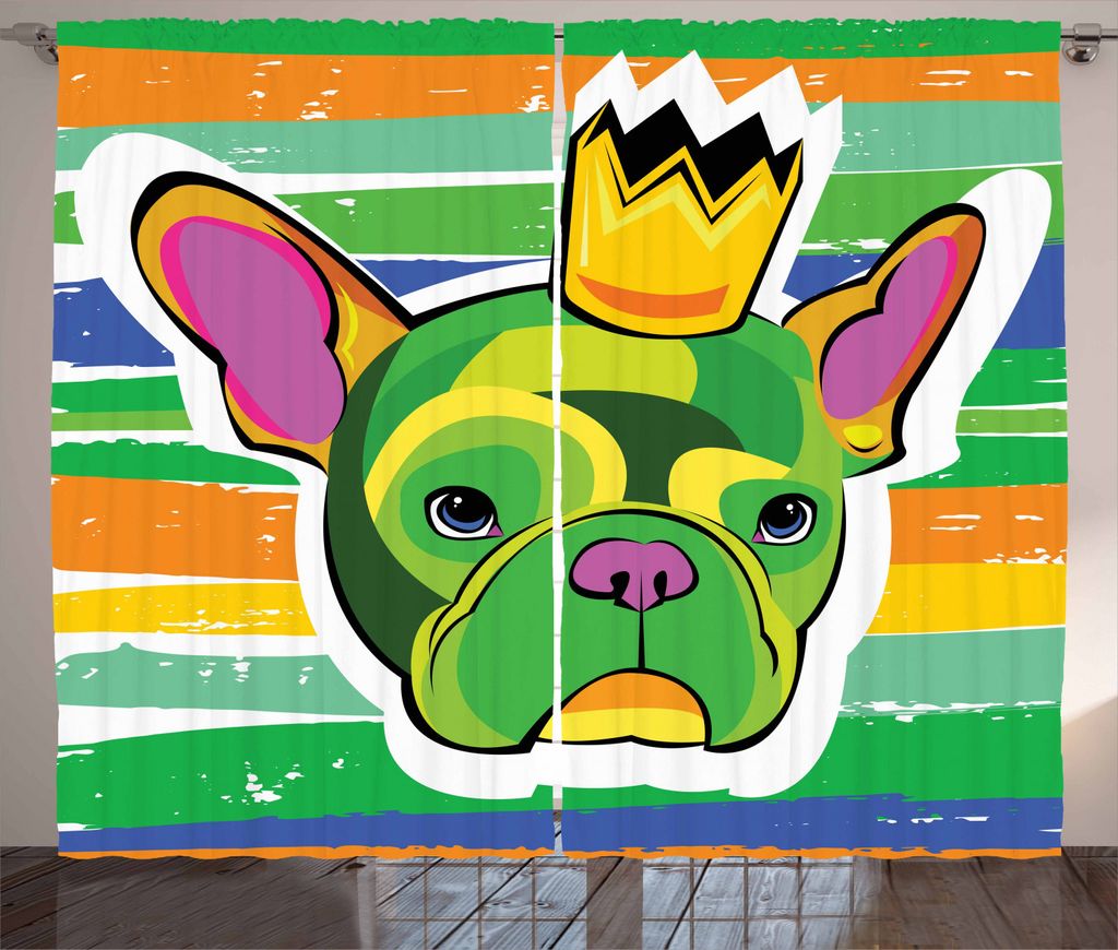 ABAKUHAUS Bulldogge Rustikaler Vorhang, Gekrönter Hund bunt, Wohnzimmer Universalband Gardinen mit Schlaufen und Haken, 280 x 225 cm, Mehrfarbig