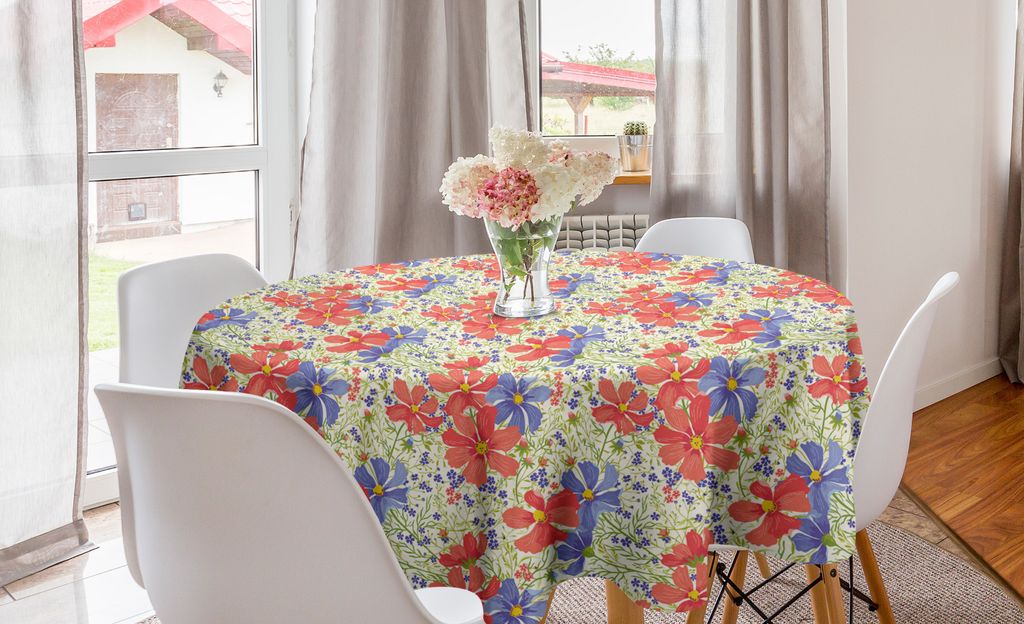 ABAKUHAUS Blumen Runde Tischdecke, Blooming Bunte Blumen, Kreis Tischdecke Abdeckung für Esszimmer Küche Dekoration, 150 cm, Burnt Sienna Multicolor