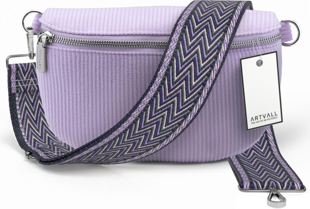 ARTVALL - Umhängetasche aus Cord, Klein mit verstellbarem Schultergurt, abnehmbares Taschenband, Crossbody Bag in Lila