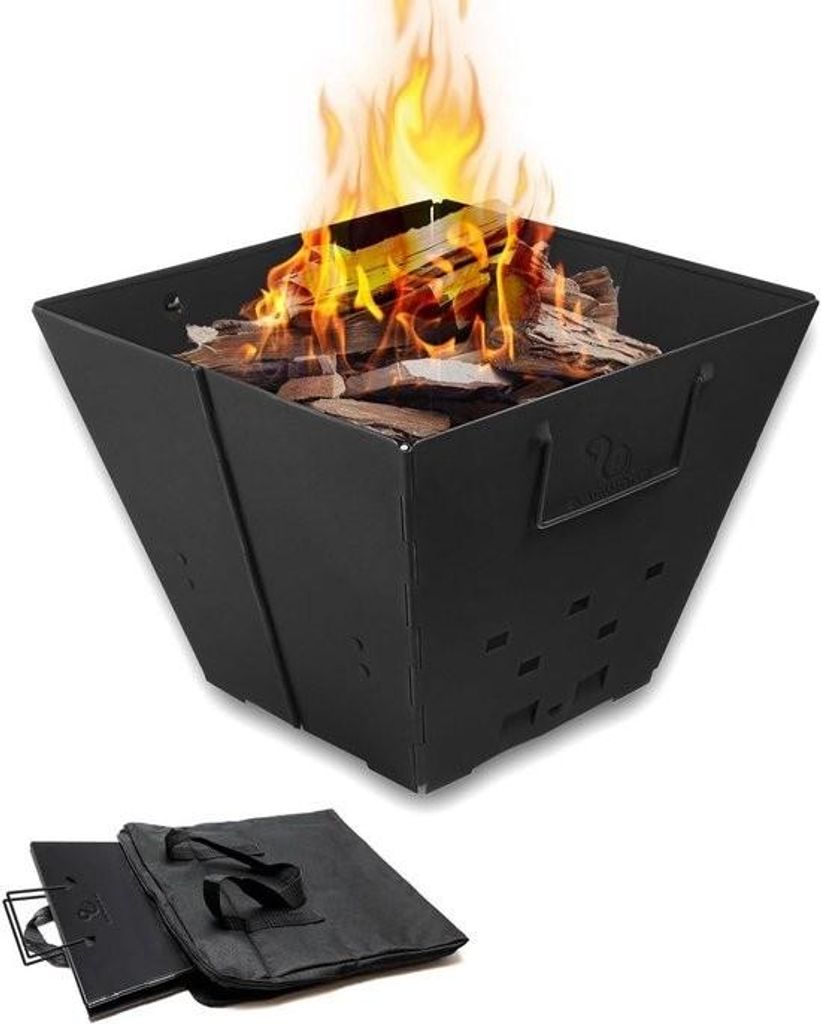 Faltbare, tragbare Feuerstelle für Camping mit Tragetasche – Feuerschale aus Eisen für Picknick, Lagerfeuer, Terrasse, Garten und Terrasse