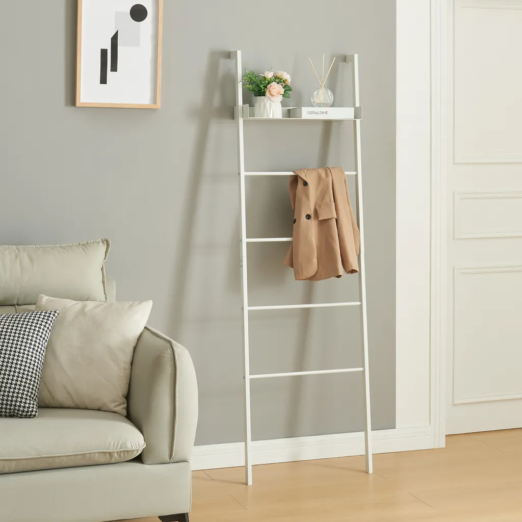 Étagère échelle gain de place métal blanc pour petits espaces 160 cm
