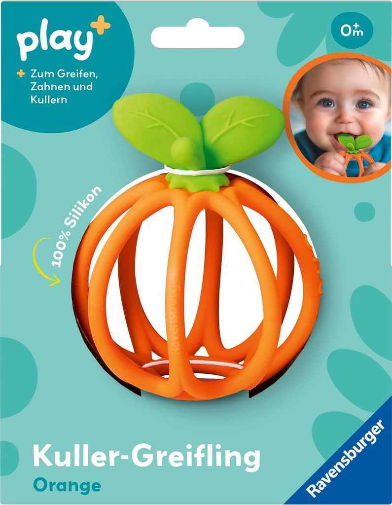Ravensburger Play+ Kuller-Greifling: Orange – Zahnungshilfe, Silikon Baby-Spielzeug ab 0 Monate