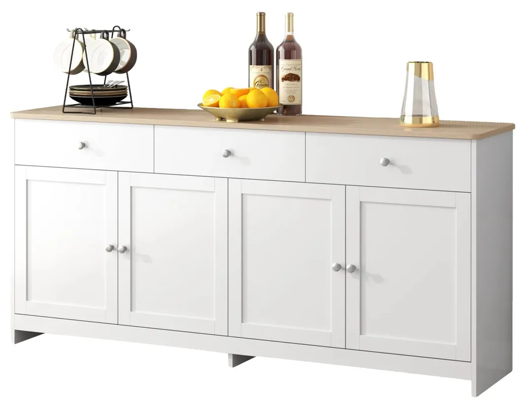 Buffet de rangement pour salle à manger blanc et chêne décor moderne