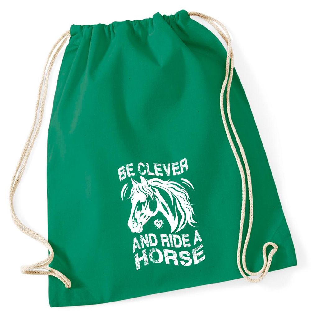 Huuraa Turnbeutel ride a horse Pferd 12 Liter Kelly Green Baumwolle Rucksack Geschenkidee