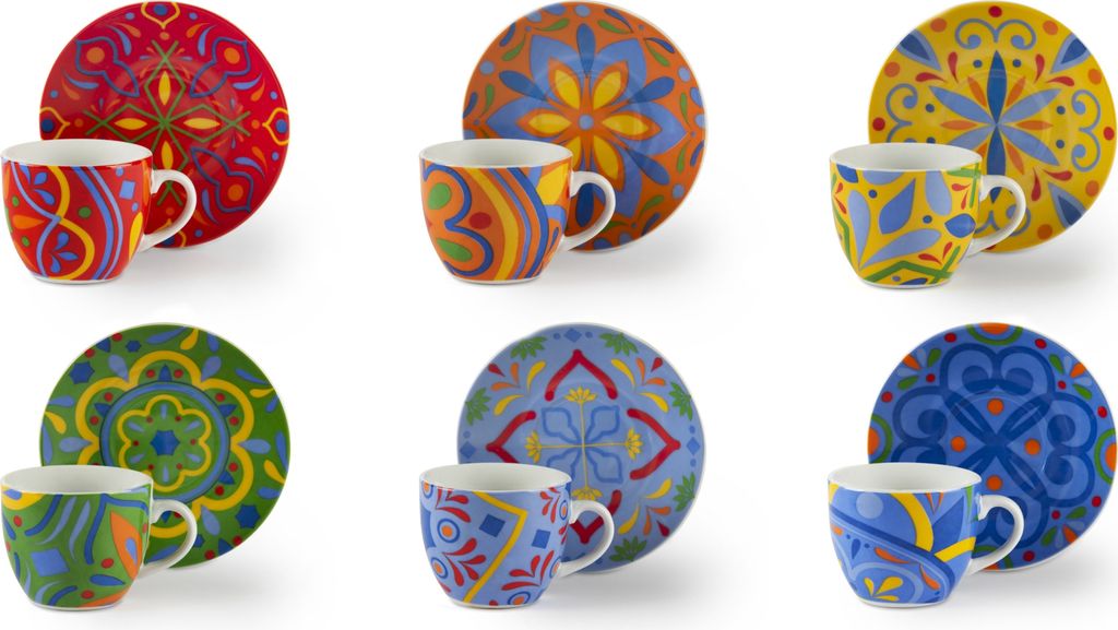 Excelsa set von 6 espressotassen mit untertassen Puebla porzellan 7 cl bunt