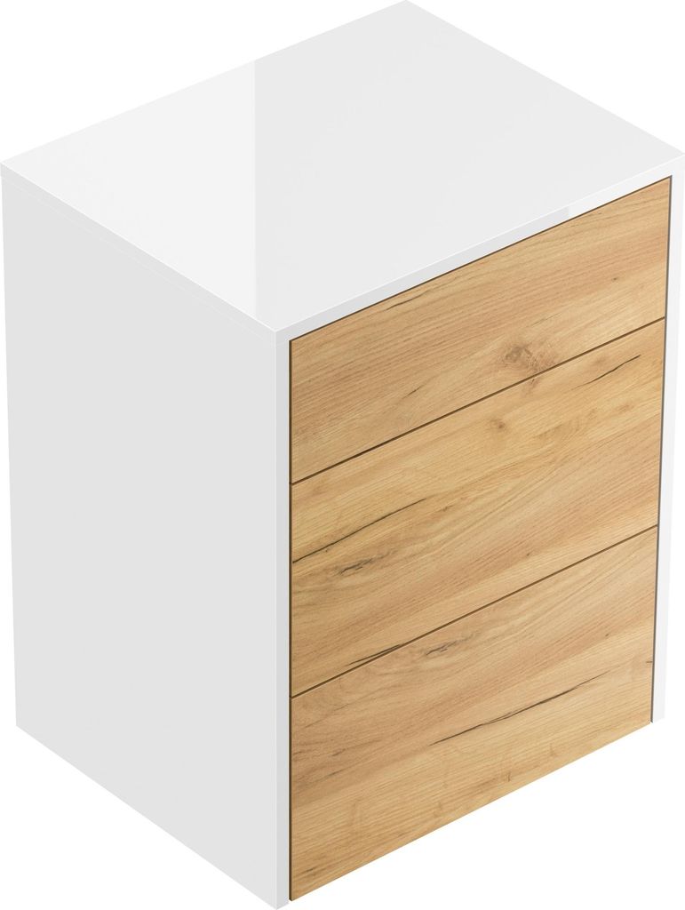 Design Nachttisch Lux M 50cm hängend, 3 Pushauszüge Weiß Hgl Eiche : Weiss hochglanz / Oak Gold Varianten: Weiss hochglanz / Oak Gold