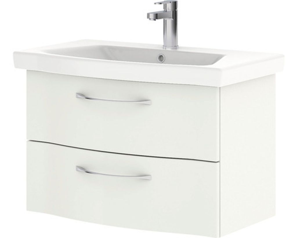 PELIPAL Balto Sprint Bad Möbel 6005 / Weiß Hochglanz, Keramikwaschtisch + Waschtischunterschrank 82 cm