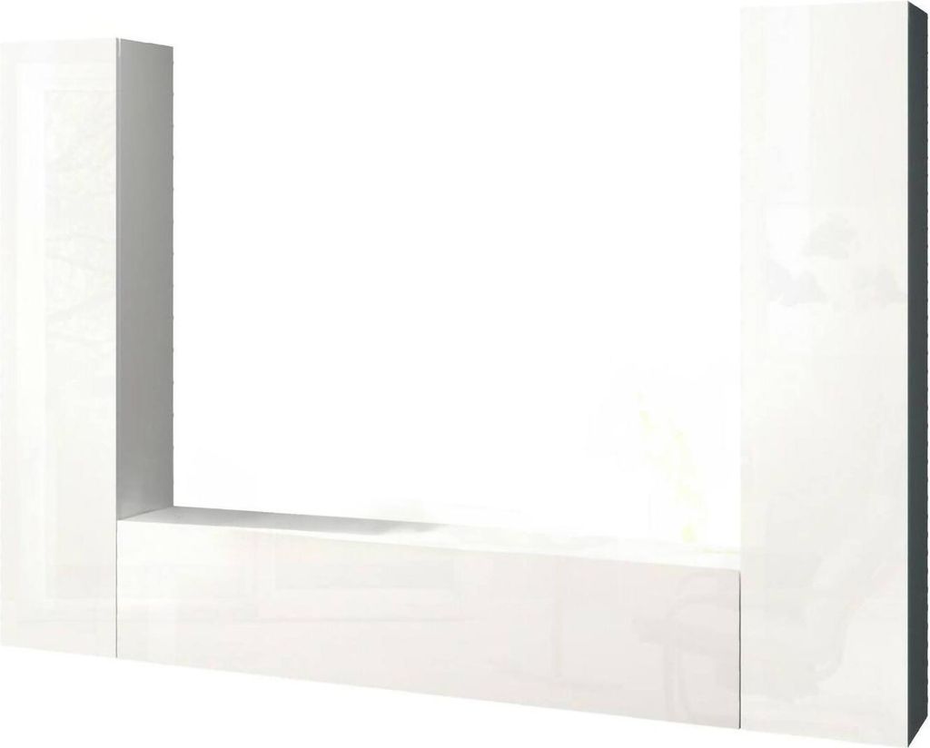 Parete attrezzata Giordano, Set salotto porta TV a 3 ante, Mobile soggiorno multiuso, 100% Italy, cm 260x30h180, Bianco lucido