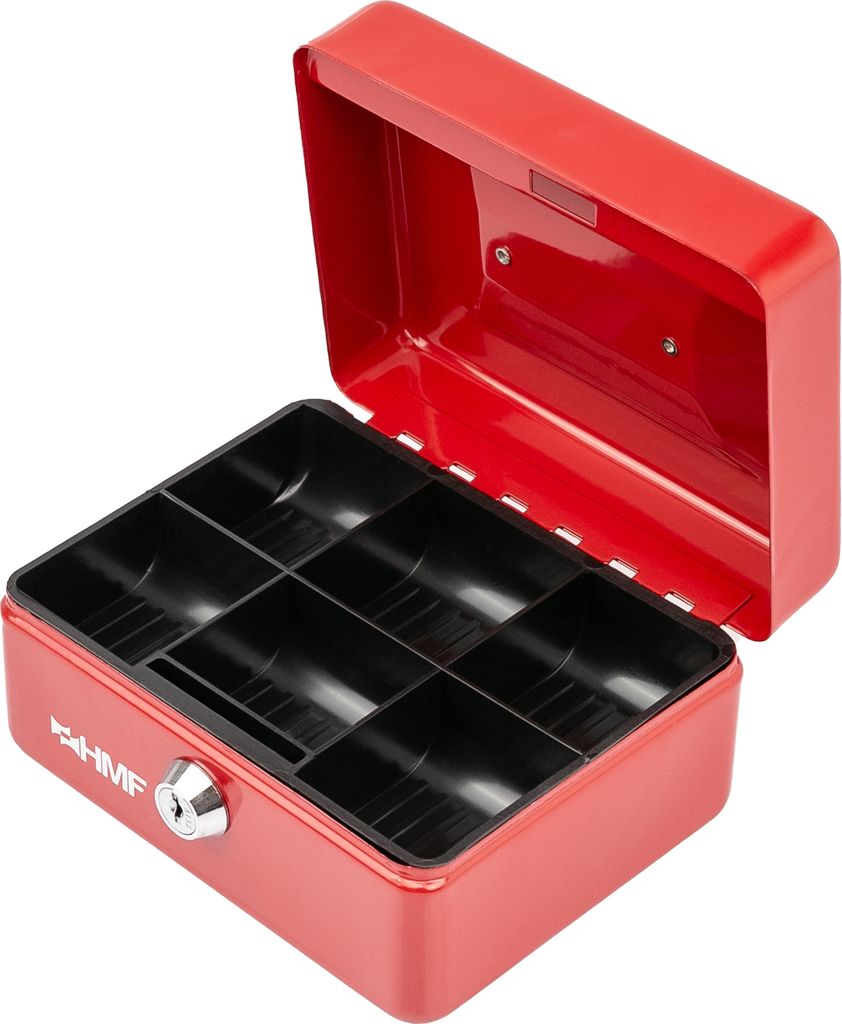 Geldkassette abschließbar, Münzeinsatz mit 6 Münzfächer, HMF 10215-03, Rot