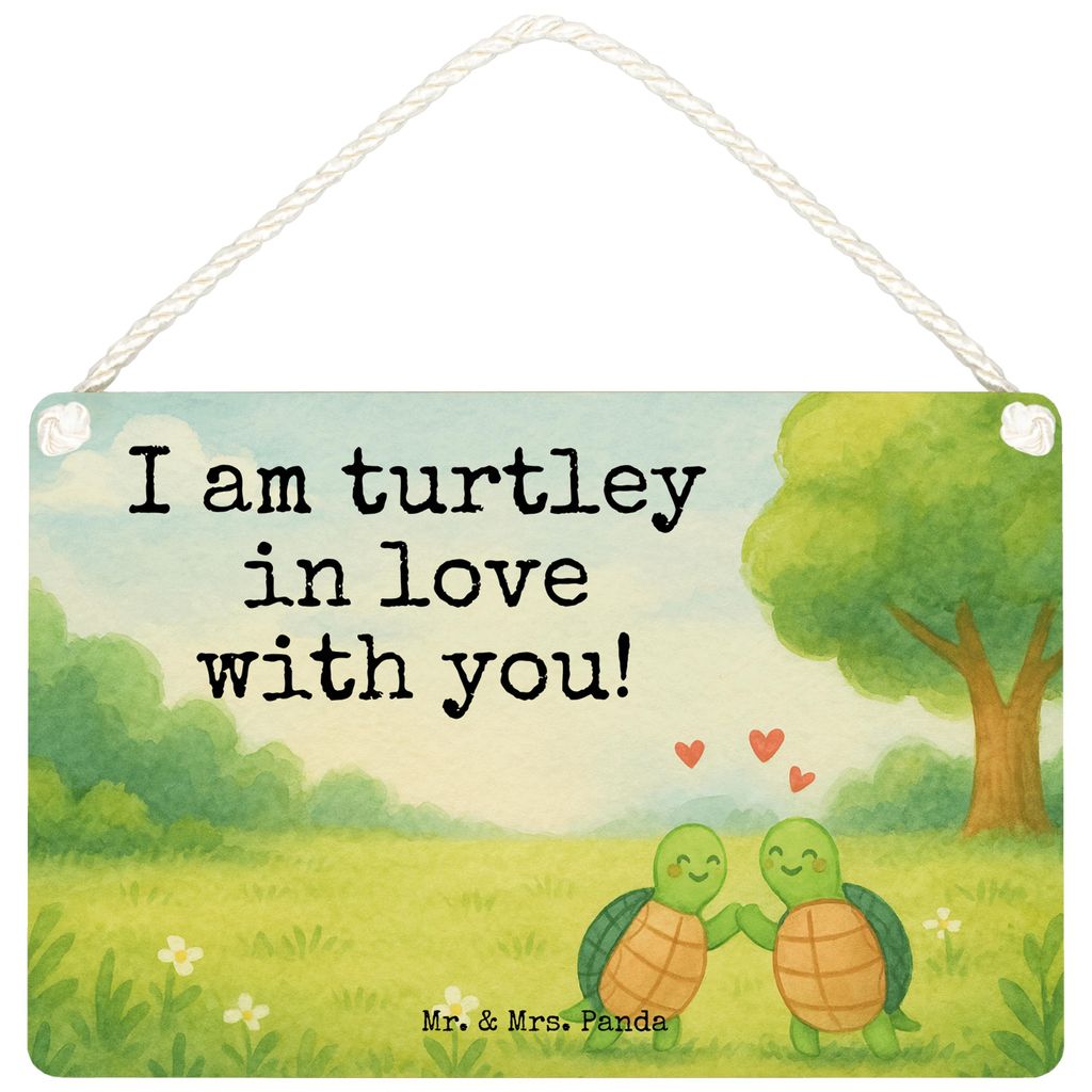 Mr. & Mrs. Panda Schild Schildkröten Paar Design DIN A6 - Weiß - Geschenk, Jahrestag, für Partner, wandtafel, Freundin, Wandbild Holz, sprüche,...