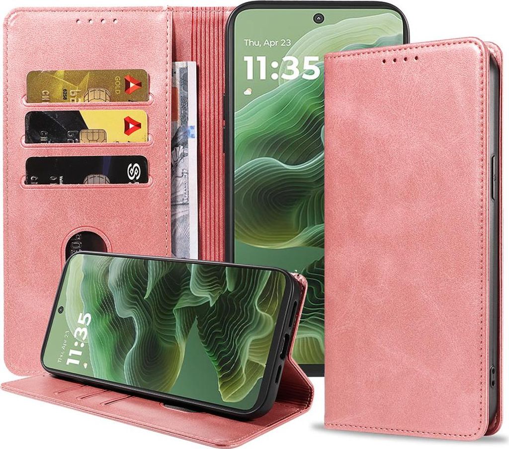 Geeignet für Motorola Moto G35 Handytasche Kunstleder mit Magnetverschluss und Kartenhalter Bookcase mit Klappe - Wallet Case mit Kartenfach - Pin...