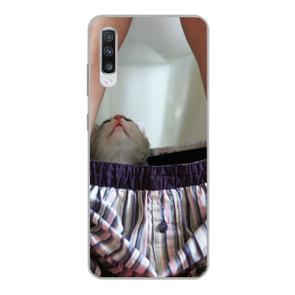 MuchoWow Handyhülle Schutzhülle Hülle für Samsung Galaxy A70 Katze - Hose - Toilette Silikon Softcase Handy Hülle - Schutzhaube