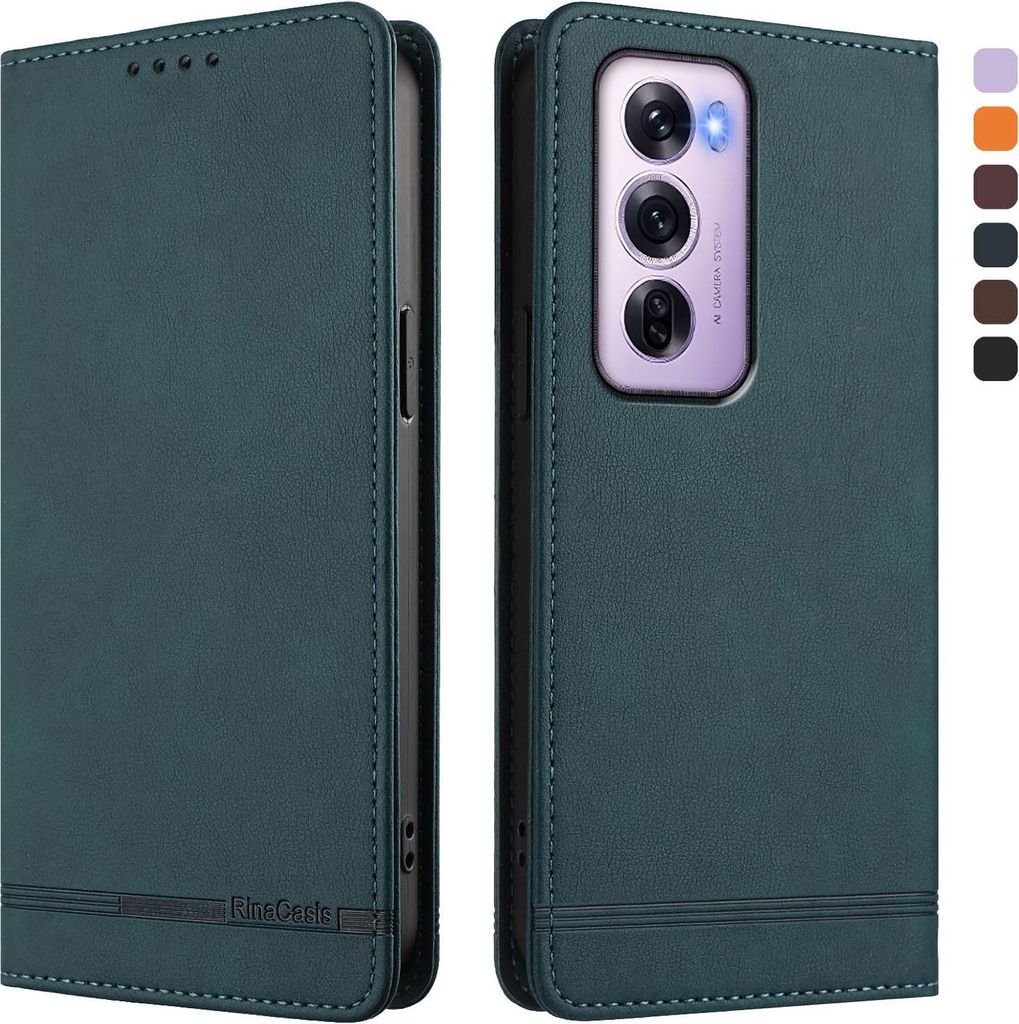 Hülle für Oppo Reno12 Pro 5G, Retro Kunstleder Ständer Klapphülle mit Kartenfächer und Magnetische Grün