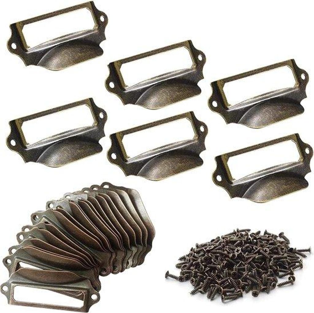 Famanu Set von 25 Vintage Labelhaltergriffen inklusive Schrauben für Schubladen und Schränke
