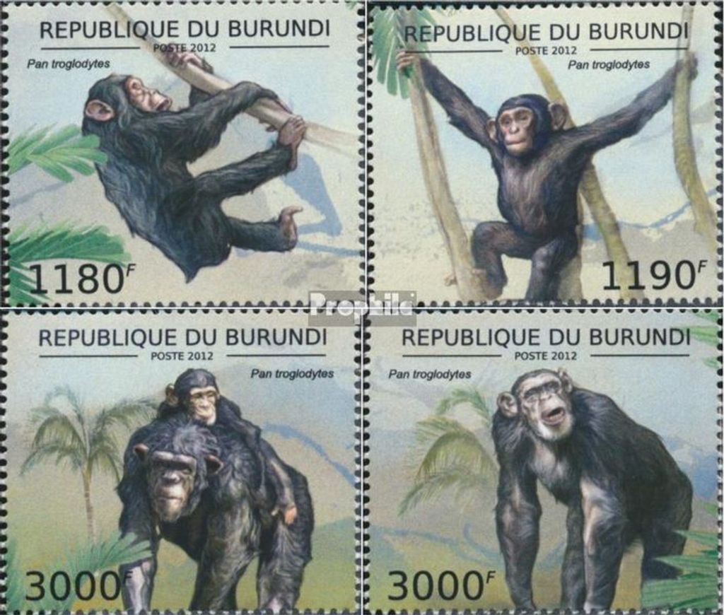 Briefmarken Burundi 2012 Mi 2853-2856 (kompl.Ausg.) postfrisch Schimpanse