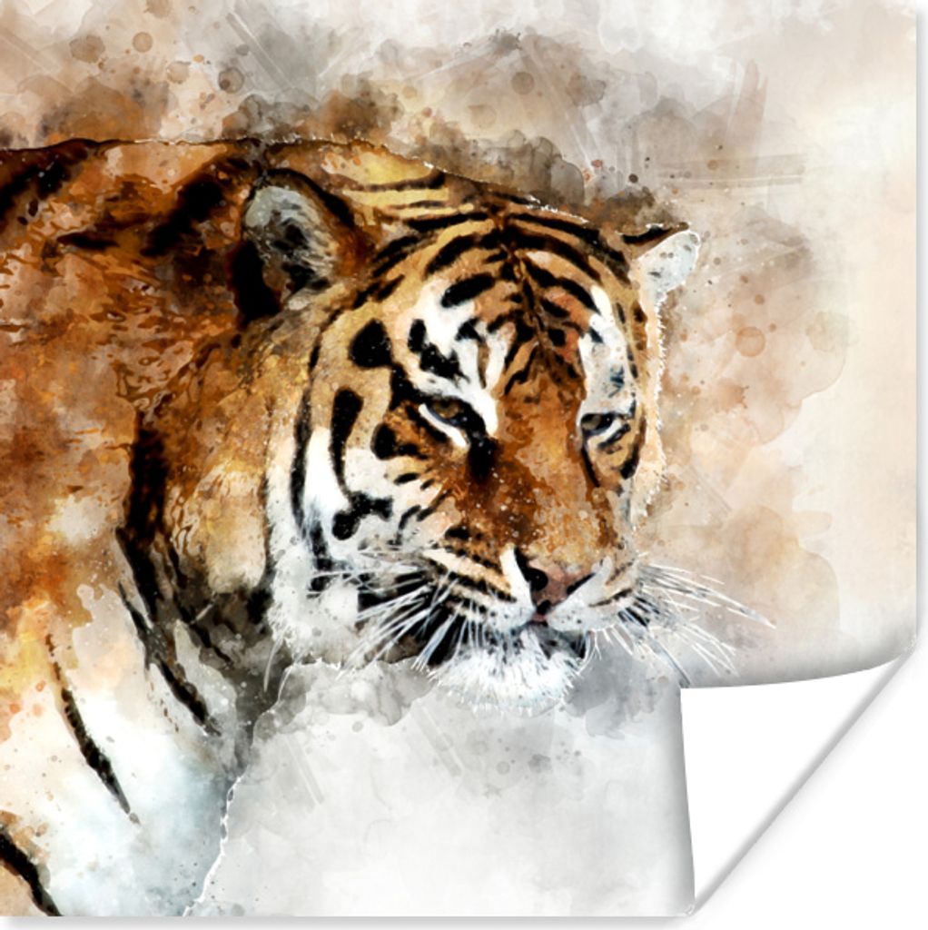 MuchoWow Poster Tiger - Gemälde - Weiß 50x50 cm - Wohnzimmerdekoration