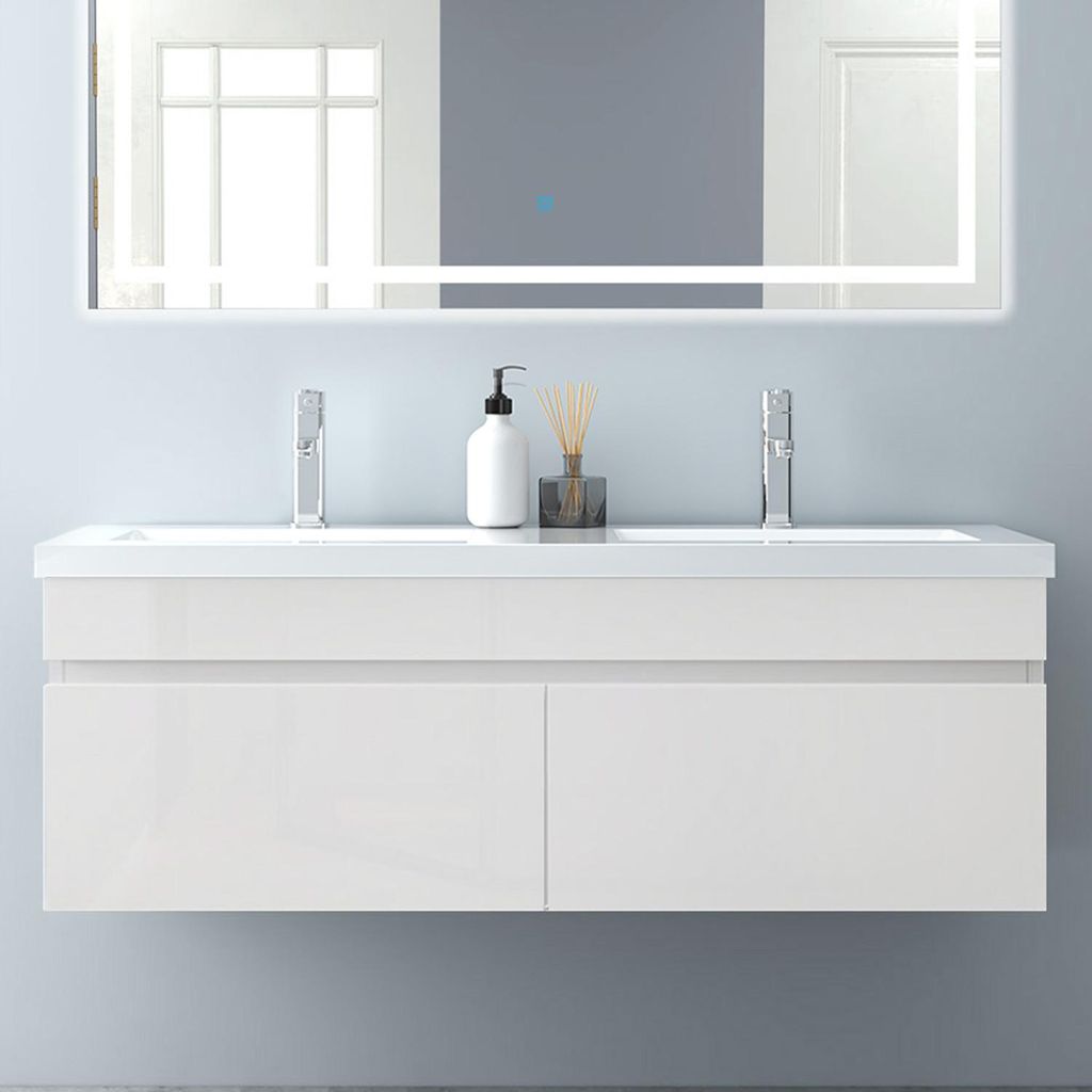 Waschtisch mit Unterschrank 120cm BERGEN Badmöbel Set Hochglanz Weiß Waschbecken mit Unterschrank MDF Softclose