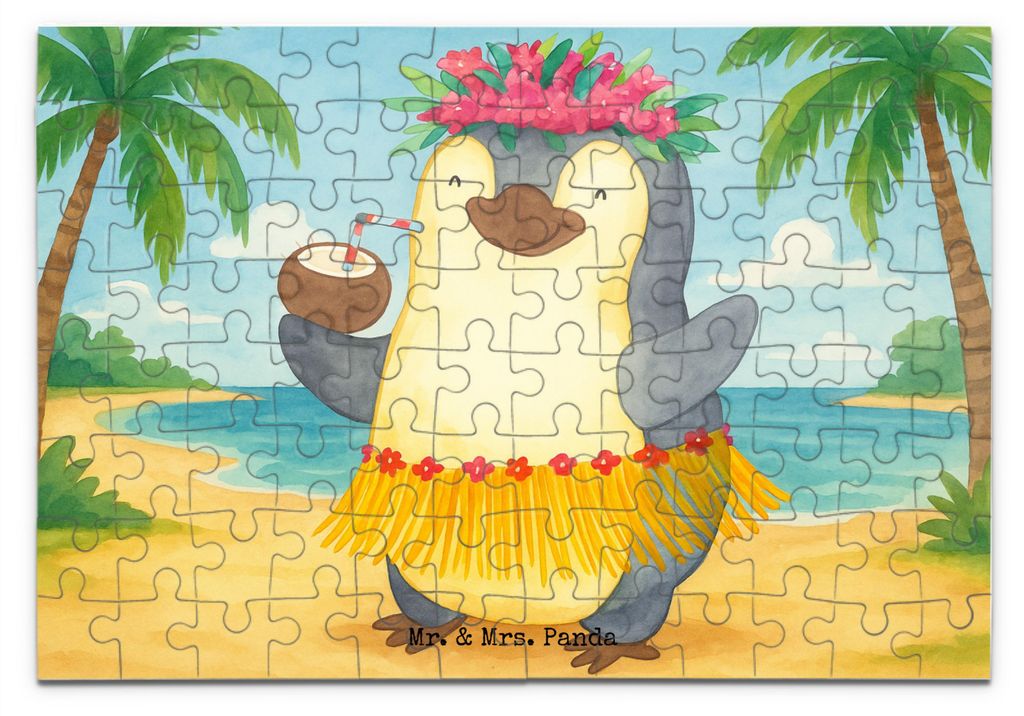 Mr. & Mrs. Panda Puzzle Pinguin Kokosnuss Design 96 Teile - Weiß - Geschenk, Urlaub, Erholt, Hawaii, 1000, 2000, 500, 1500, Legespiel, Aloha