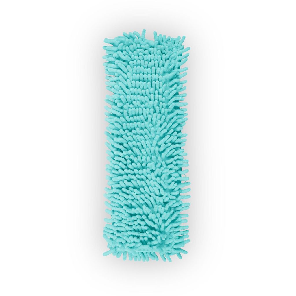 A teal chenille mop head is shown from a top-down perspective against a white background.