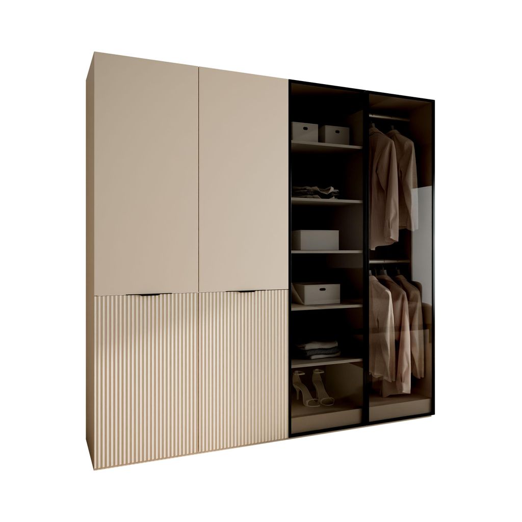 Kipp-Schrank SANDBOX KASHMIR 200, mit LED Belechtung, Kaschmir / Kaschmir + schwarzes Glass