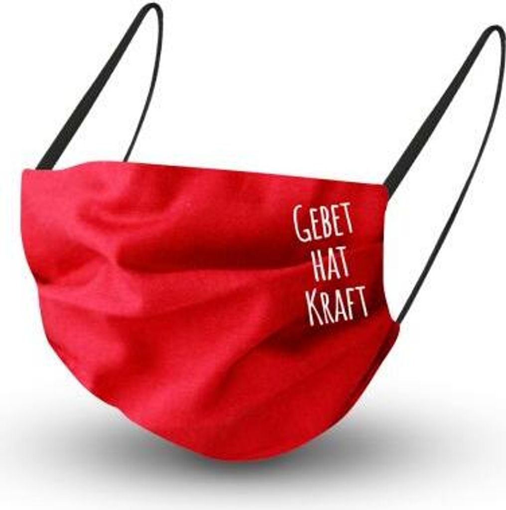 Baumwollmaske in ROT mit em Innenvlies - Spruch: Gebet Hat Kraft - 15954 + Gratiszugabe