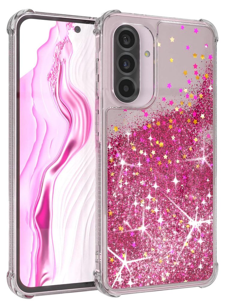 EAZY CASE - Glitzer Hülle kompatibel mit Samsung Galaxy A56 Glitzer Schutzhülle, Soft Case, Backcover Transparent mit Motiv