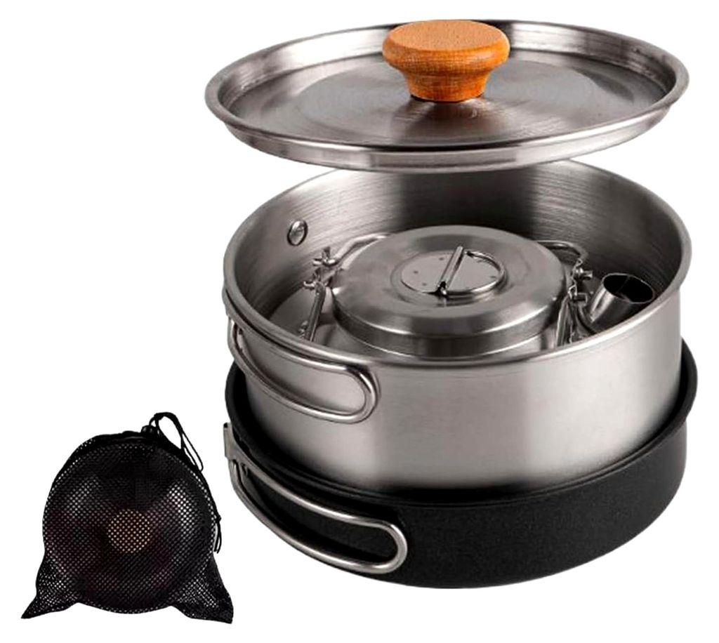 Camping-Kochtopf – 3-teilig aus antihaftbeschichtetem Stahl | Kochset für Küche, Zuhause, Picknick, Reisen und Abenteuer