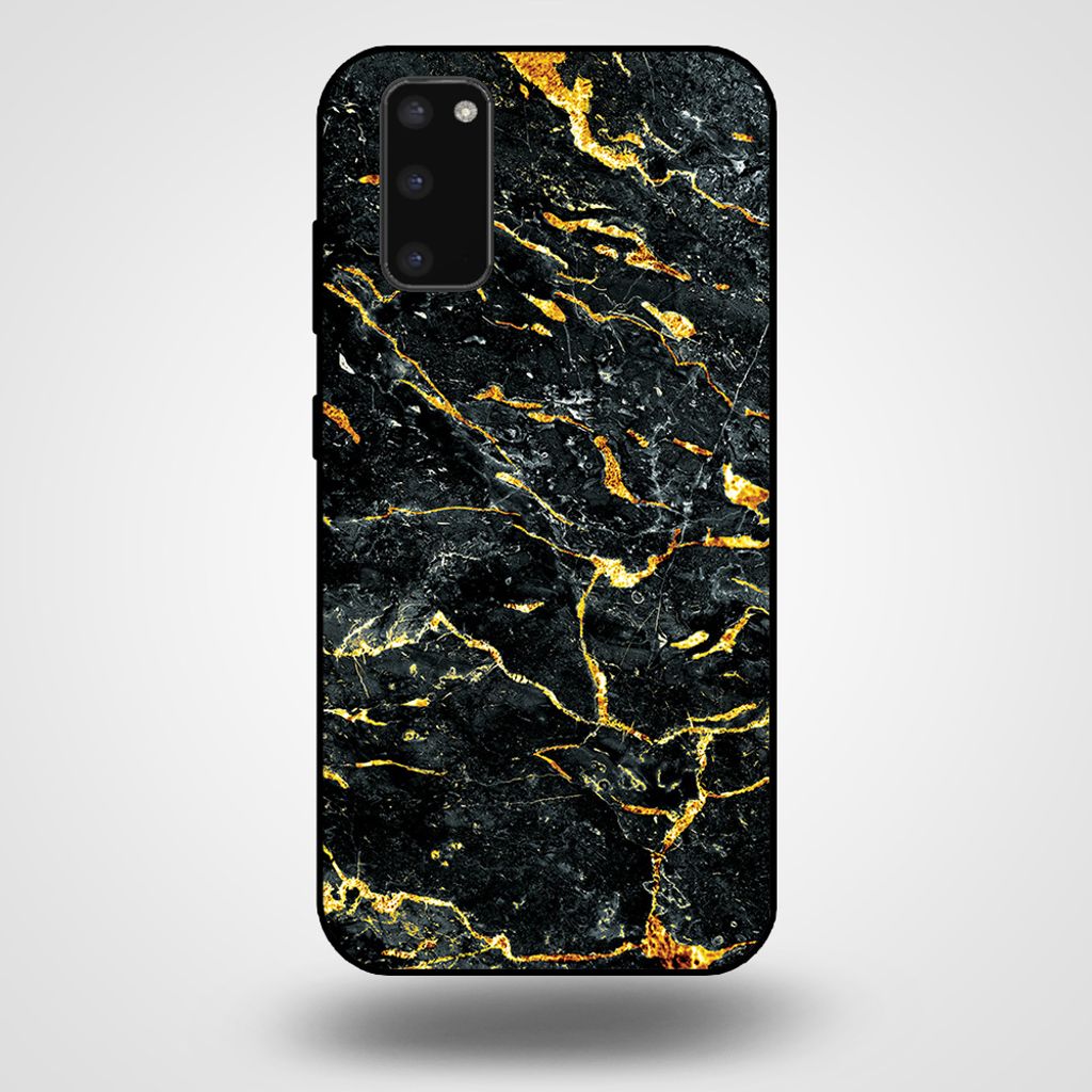 Smartphonica Handytasche für Samsung Galaxy S20 Plus mit Marmordruck - TPU Rückseite Abdeckung Fall Marmor Design - Gold Schwarz