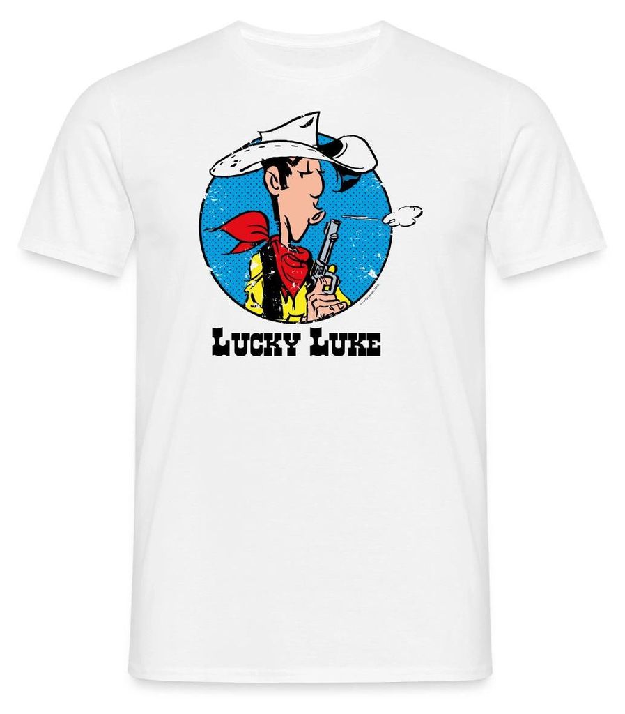 Spreadshirt Lucky Luke mit Pistole Männer T-Shirt, XXL, Weiß
