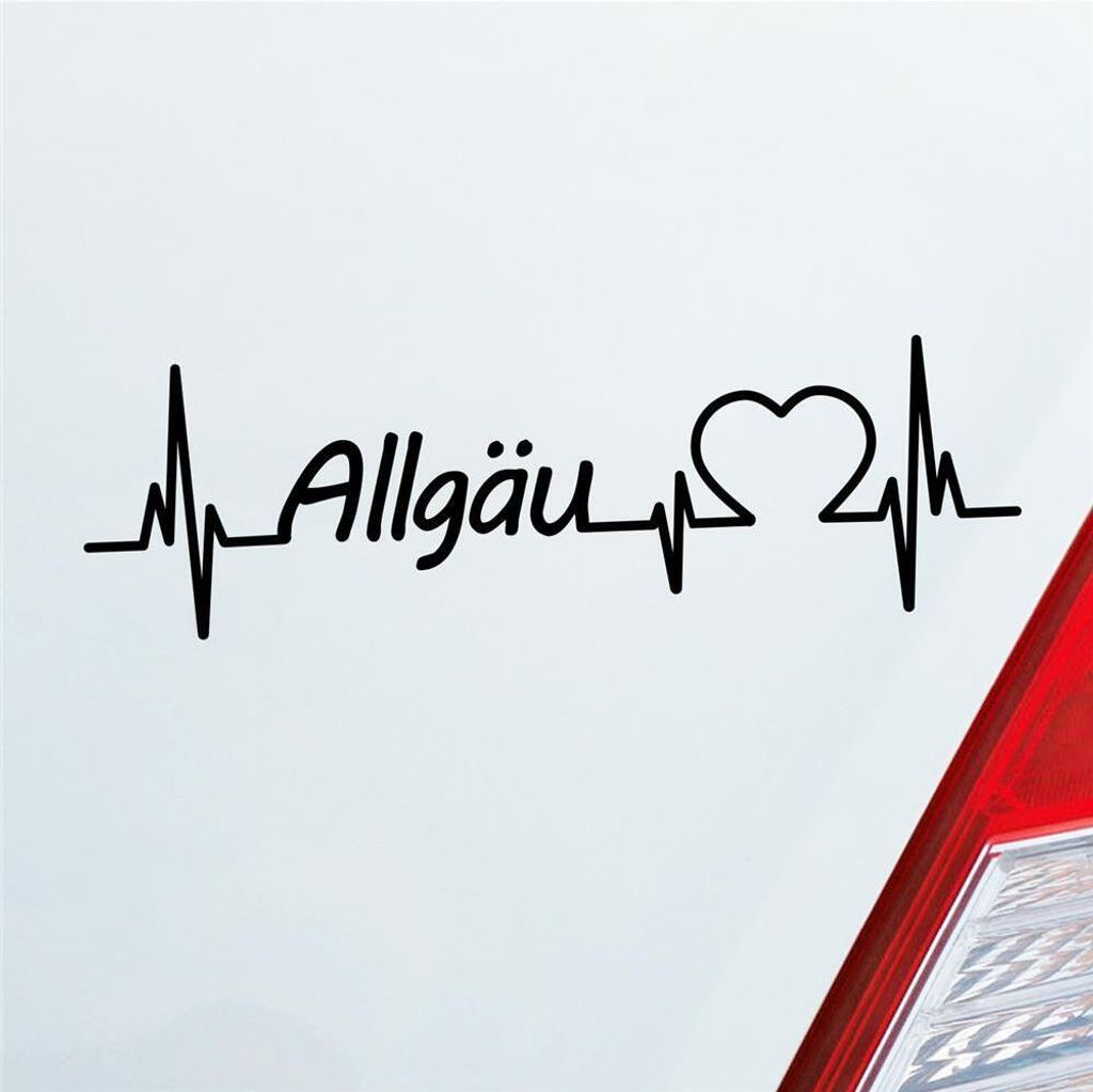 Auto Aufkleber Allgäu Puls Herzschlag mit Ferien Region Motiv 19x6 cm Schwarz Glanz Sticker Heckscheibenaufkleber