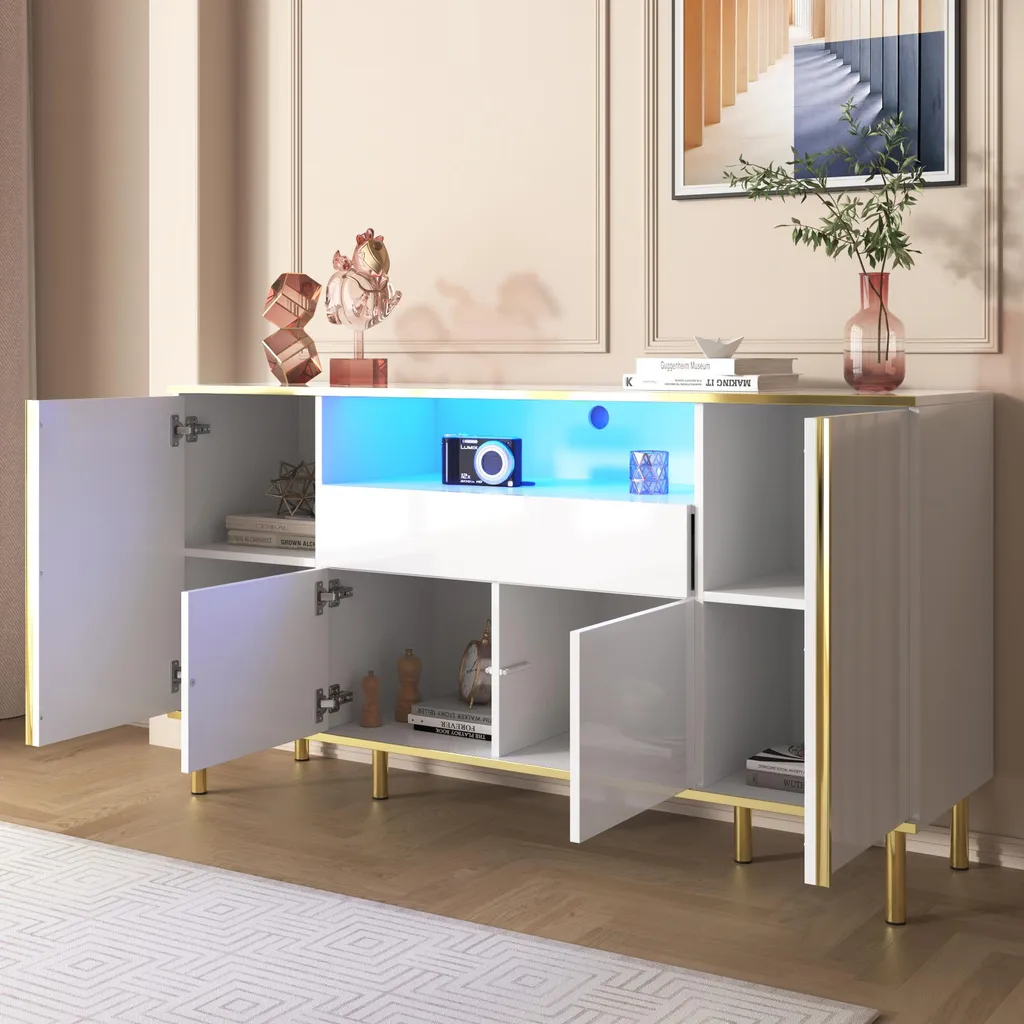 Commode commode de chambre buffet bas blanc laqué moderne Sweiko - 10