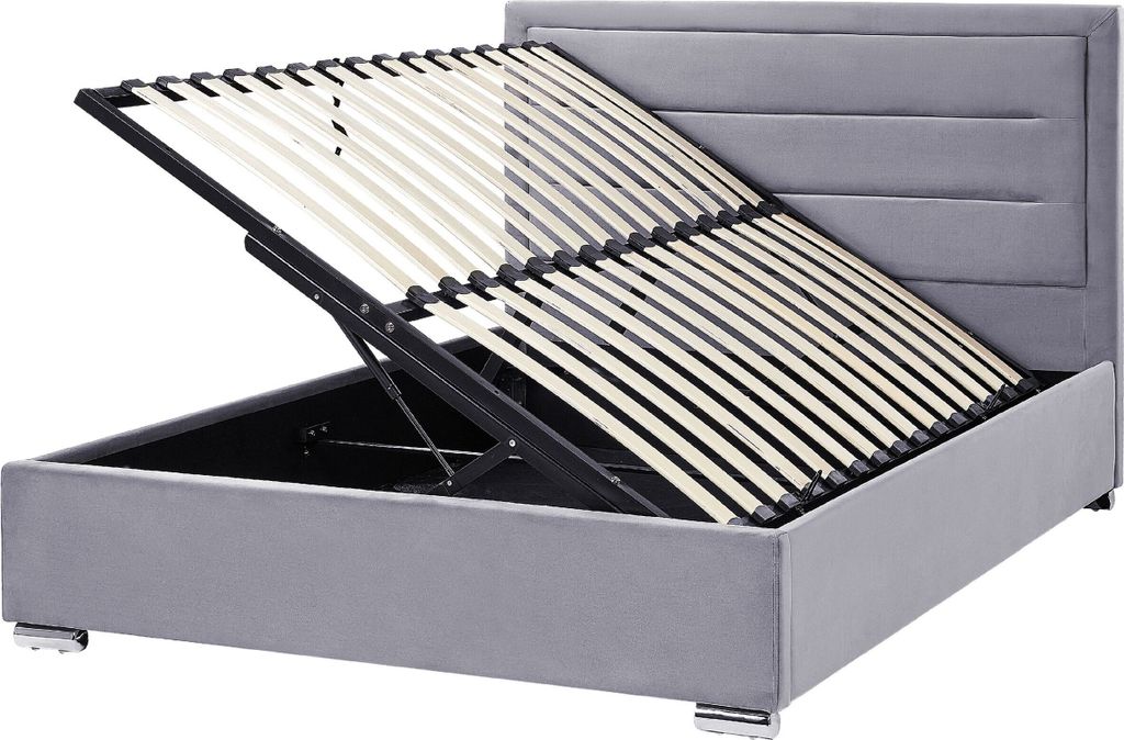 BELIANI Polsterbett Dunkelgrau Samtstoff 140 x 200 cm mit Stauraum Bettkasten gepolstertes Kopfteil im modernen Stil elegant für Schlafzimmer