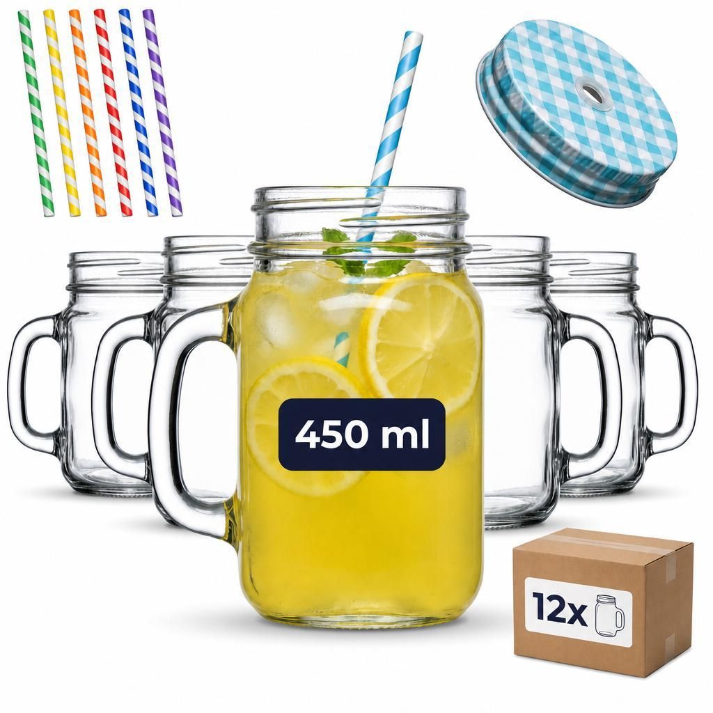 set di 12 bicchieri 450 ml con coperchio blu, color argento Immagine del prodotto 