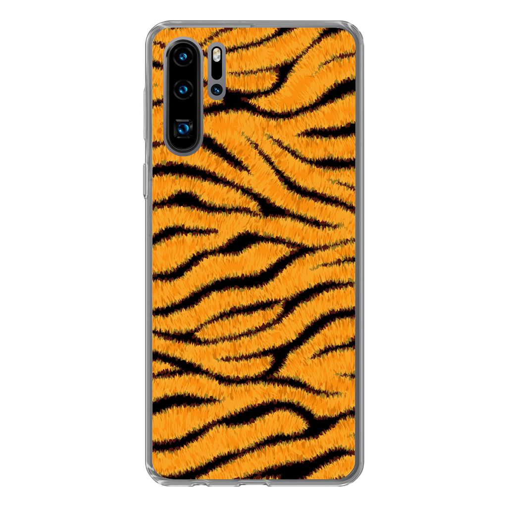 MuchoWow Handyhülle Schutzhülle Hülle für Huawei P30 Pro Tigerdruck - Orange - Schwarz Silikon Softcase Handy Hülle - Schutzdeckel