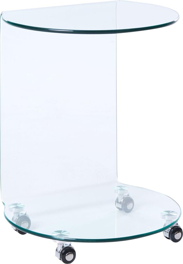 BELIANI Beistelltisch Transparent Glas 56 cm Hoch Halbrund C-Form mit Rollen Modern Schlicht Tischchen Schiebetisch Tisch zum Sofa Laptoptisch Snac...
