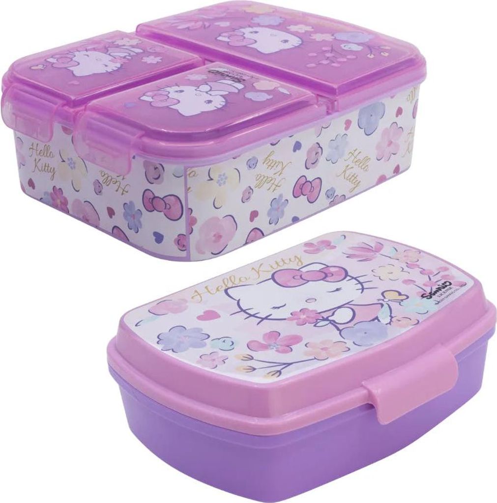 Hello Kitty 2 tlg. Lunch Set Brotdose mit 3 Kammern und Brotdose mit 1 Kammer