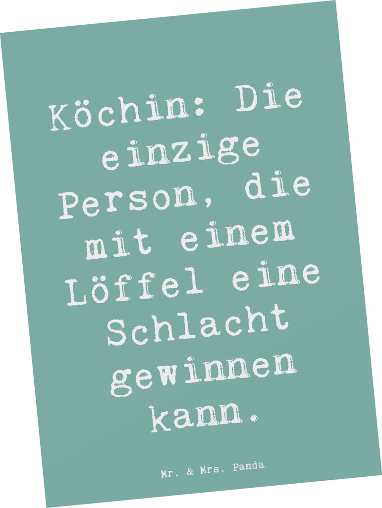 Mr. & Mrs. Panda Postkarte Spruch Köchin Stärke - Meeresbrise - Geschenk, Berufsleben, Berufsalltag, Löffelschlacht, Ansichtskarte, bildkarte, P...