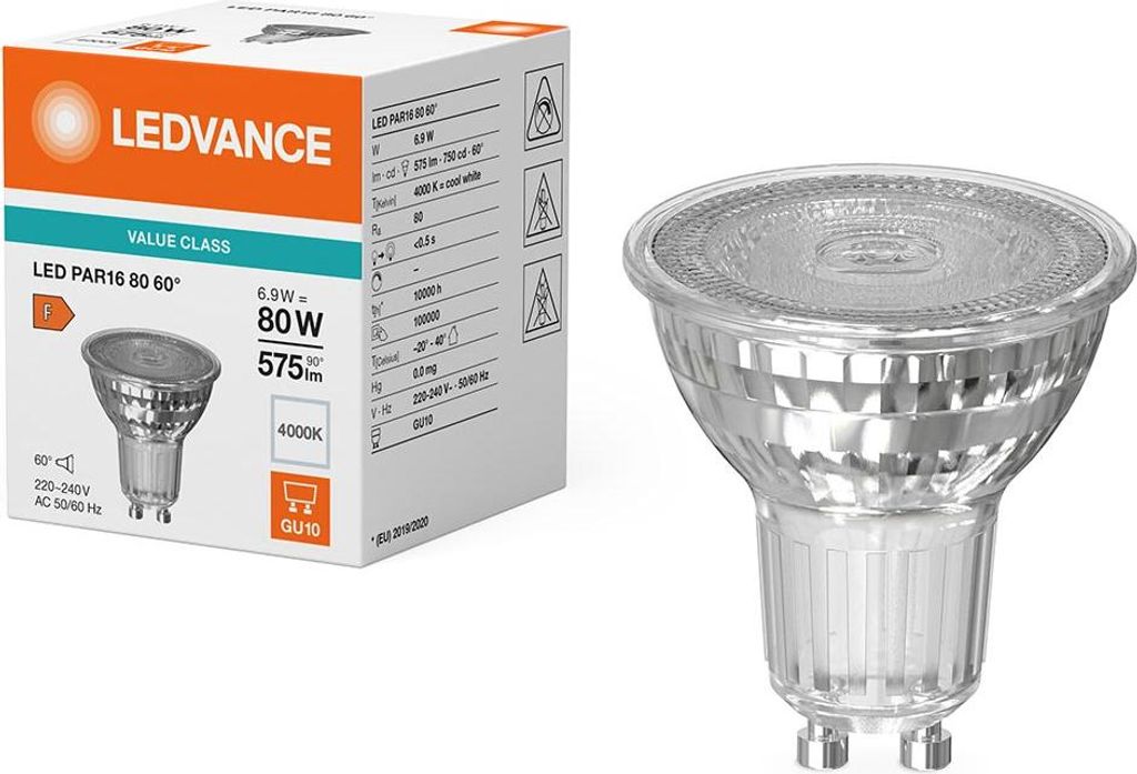 Ledvance LED Glas Reflektor PAR16 6,9W = 80W GU10 klar 575lm Neutralweiß 4000K 60°