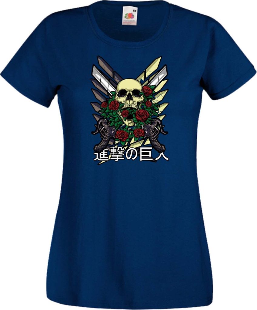 Damen T-Shirt Anime Manga Attack Anime On Titan 02 Beast Attack, Lady XS / Dunkelblau
