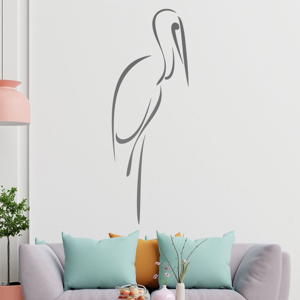 Storch Linien Wandtattoo in 6 Größen - Wandaufkleber Wall Sticker - Dekoration, Küche, Wohnzimmer, Schlafzimmer, Badezimmer