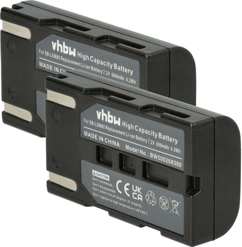 vhbw 2x Akku kompatibel mit Samsung VP-D371, VP-D364W, VP-D362, VP-D453i, VP-D453, VP-D451, VP-D371W Videokamera Camcorder (600 mAh, 7,2 V, Li-Ion)