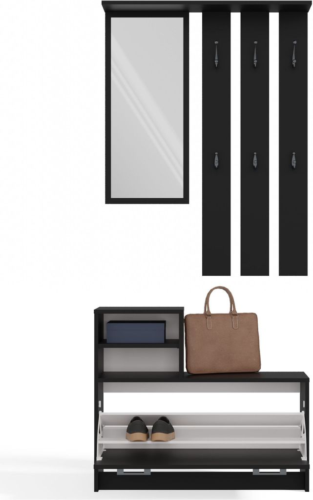 CDF Garderobe | Farbe: Schwarz | Großer Spiegel | Produktbild 2