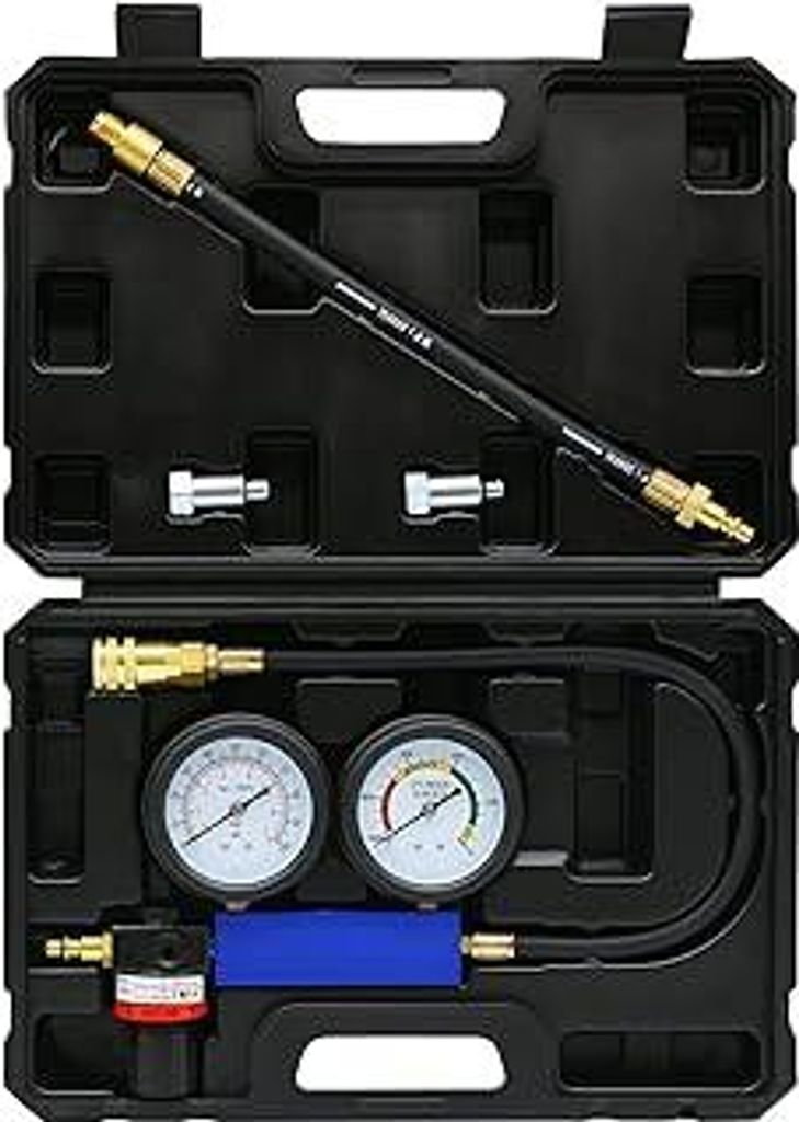 Druckverlust Tester Prüfgerät für Kraftstoffdruck,Druckverlustprüfer Kompressionstester Prüfwerkzeug Doppeldruckmessgerät ?Schwarze Verpackung?