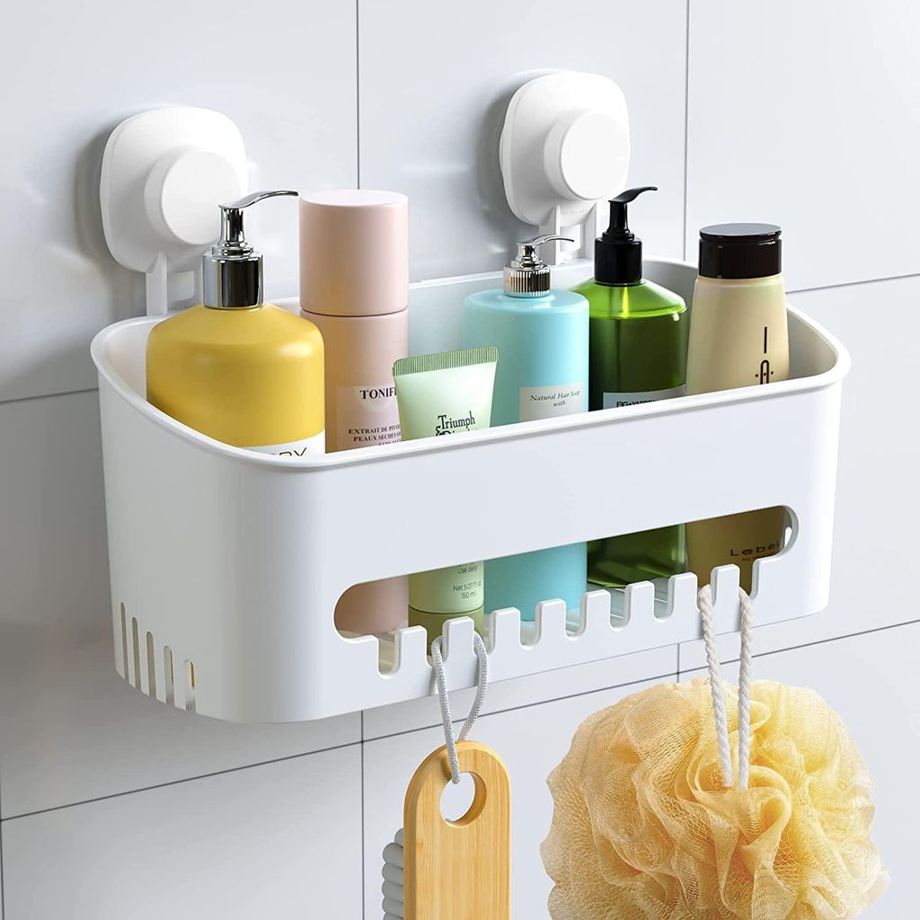 Duschablage mit Saugnapf, kein Bohren erforderlich, wasserdichtes Hängeregal für Badezimmer, Wandregal mit Abflusslöchern für Shampoo, ölbest...
