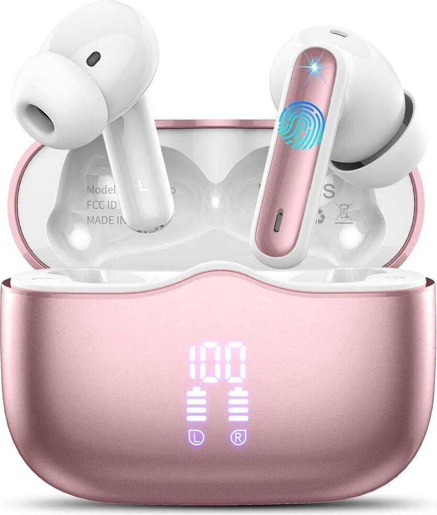 Bluetooth Kopfhörer, 2026 Kopfhörer Kabellos Bluetooth 5.4 mit 4 ENC Noise Cancelling Mics, 3D Tiefer Bass, 40Std In Ear Kabellose Kopfhörer IP7...