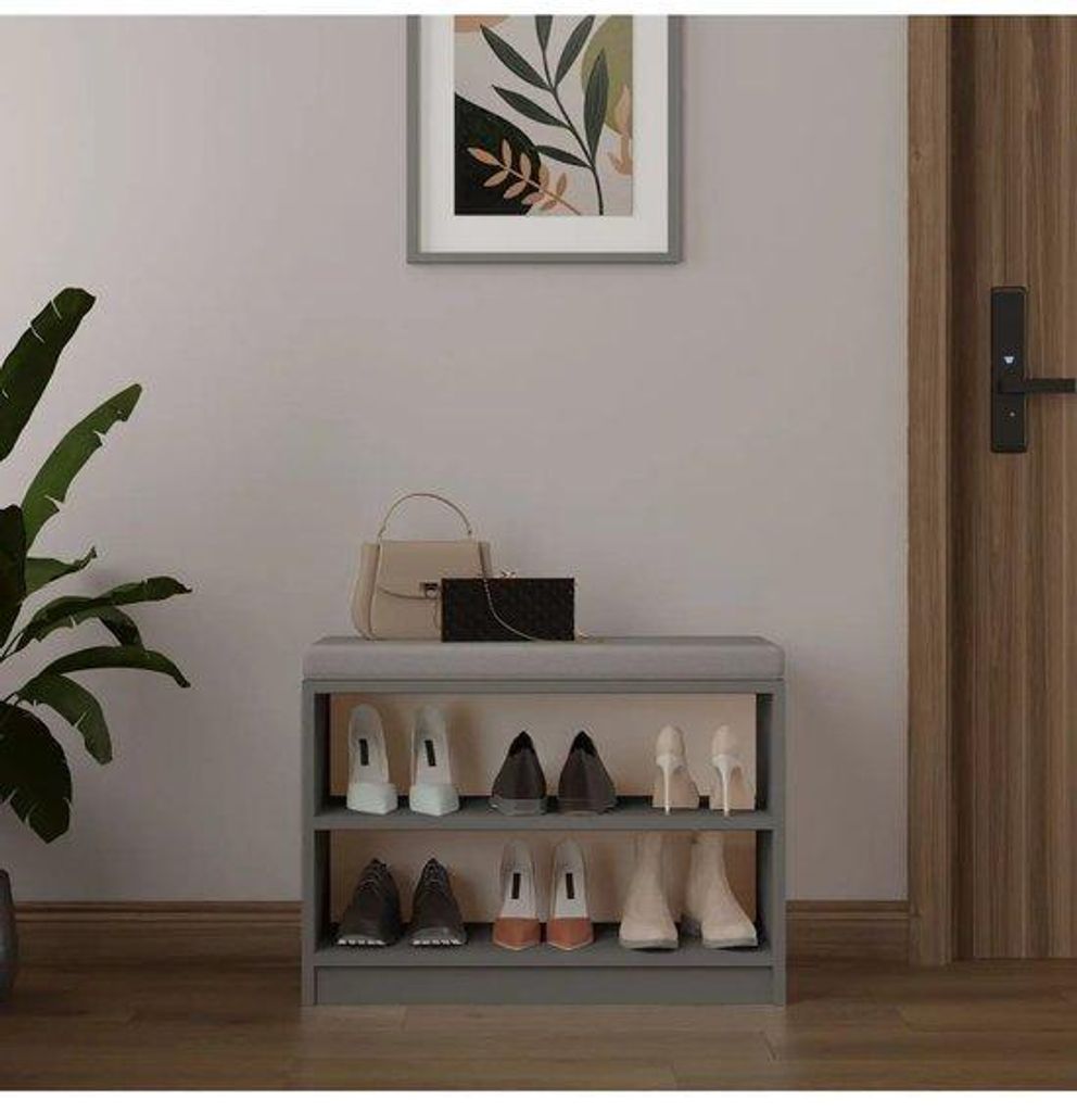 Schuhbank mit Sitzkissen und Stauraum Grau 60 x 35 x 47 cm