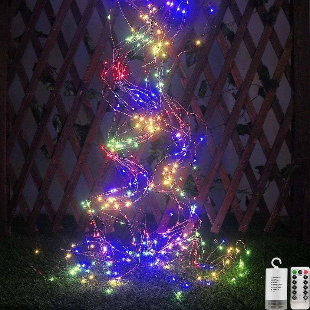 2m 200 LED Lichterkette Wasserfall Licht 8 Beleuchtungsmodi Batteriebetrieb Garten Weihnachten Lichterketten, Bunt