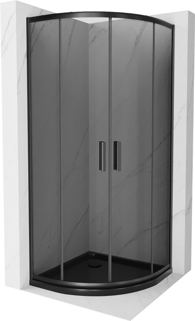 Mexen Rio halbrunde Duschkabine 90 x 90 cm, Graphit, Schwarz + Duschwanne Flat, Schwarz - 863-090-090-70-40-4170B