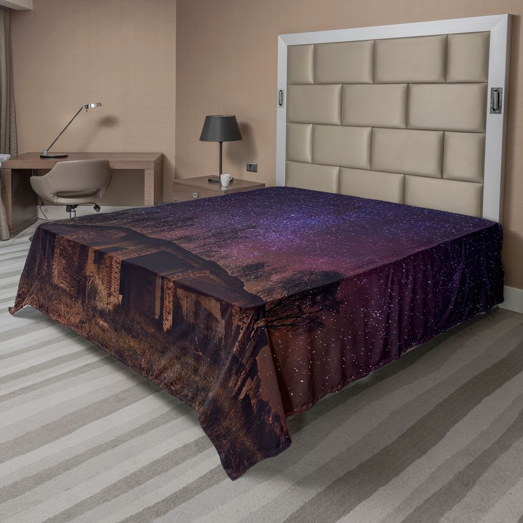 ABAKUHAUS Rustikal Bettlaken, Unterirdische Ansicht des Felsen-Gebäudes mit Sternenhimmel-Kosmos-Galaxie-Universum-Druck, weiches bequemes oberes ...